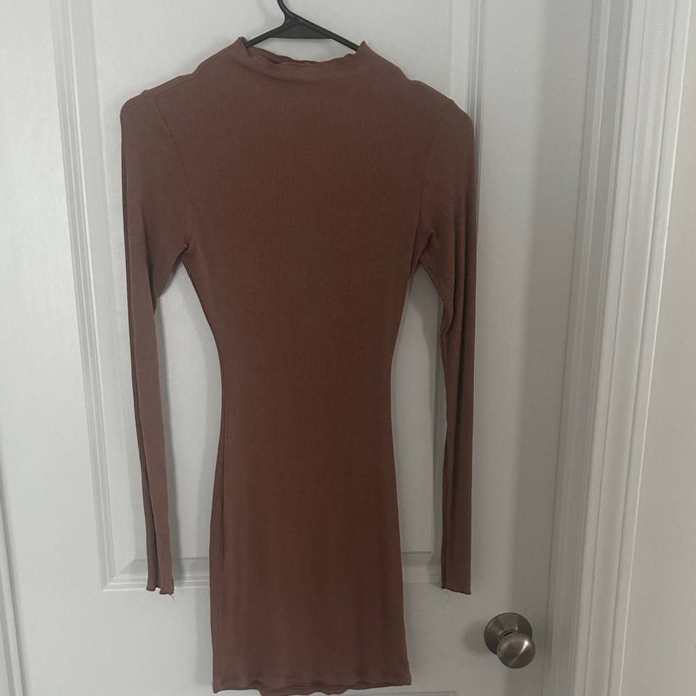 Naked Wardrobe Chic Tan Long Sleeve Dress